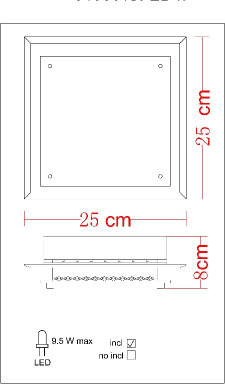Plafoniera LED, 1 x 9.5 W, alb, metal si sticla • Colours Quadra