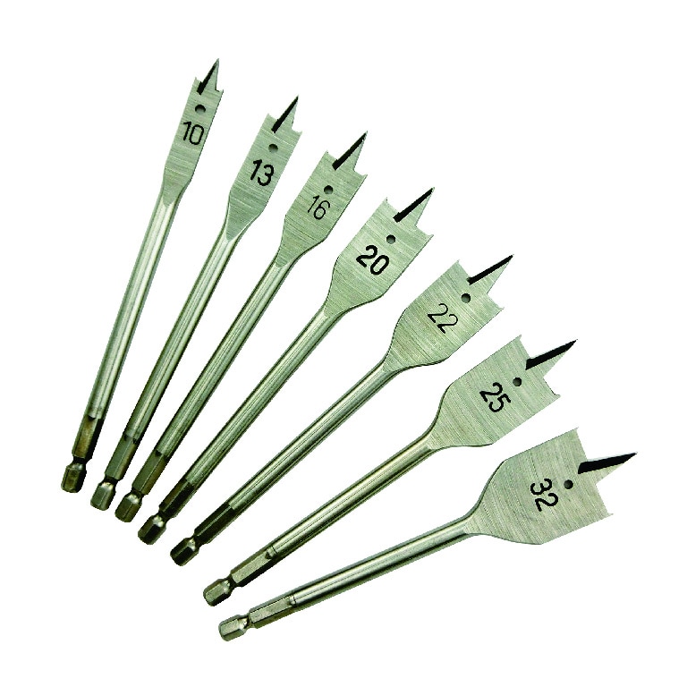 Set burghiu pentru lemn Universal Fit, plat, negru, 7 bucati, 235 x 180 x 10 mm, otel forjat