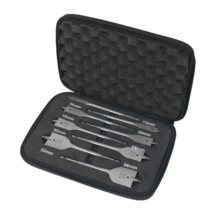 Set burghiu pentru lemn Universal Fit, plat, negru, 7 bucati, 235 x 180 x 10 mm, otel forjat