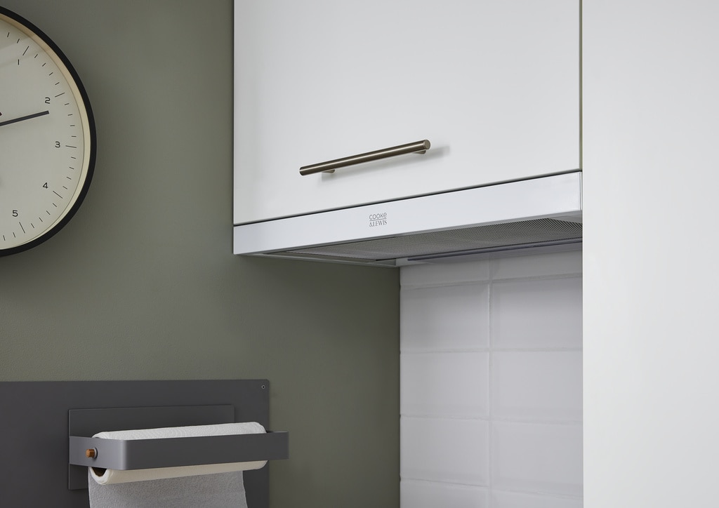 Hota telescopica din otel, 60 cm, culoare alb, clasa energetica C 