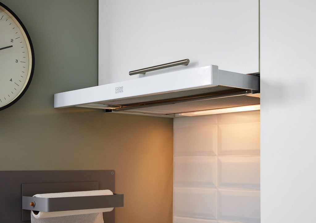 Hota telescopica din otel, 60 cm, culoare alb, clasa energetica C 