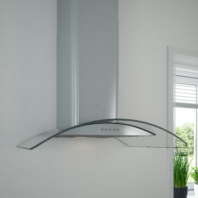 Hota decorativa, curbata, din otel si sticla, 60 cm, clasa energetica C  Cooke & Lewis