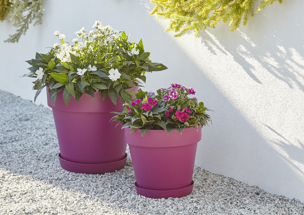 Ghiveci din plastic, roz, forma rotunda, 30 cm diametru • Blooma