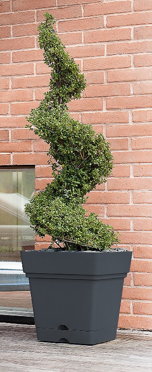 Ghiveci din plastic, gri, forma patrata, 38.5 x 38 cm • Blooma