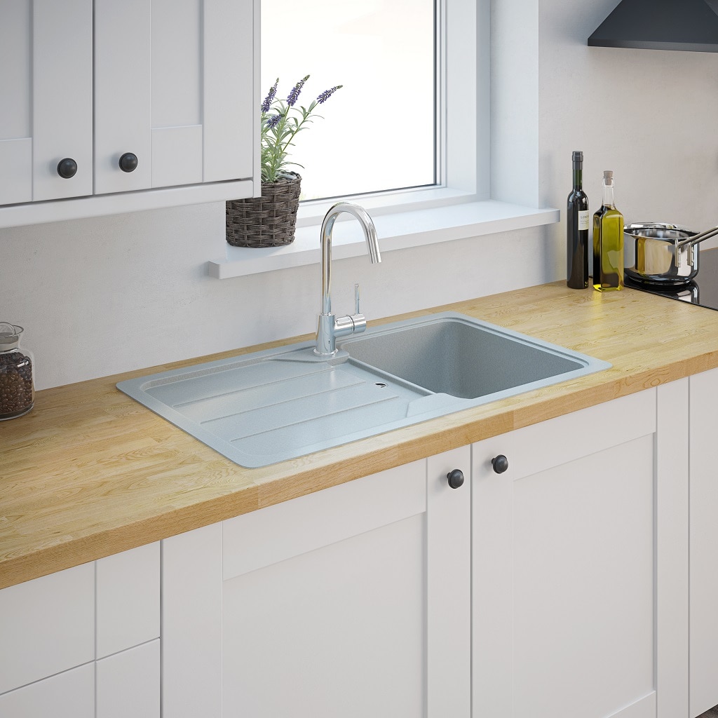 Chiuveta bucatarie cuart compozit, reversibila, 86 x 50 cm, adancime 20.2 cm, alb  Cooke & Lewis