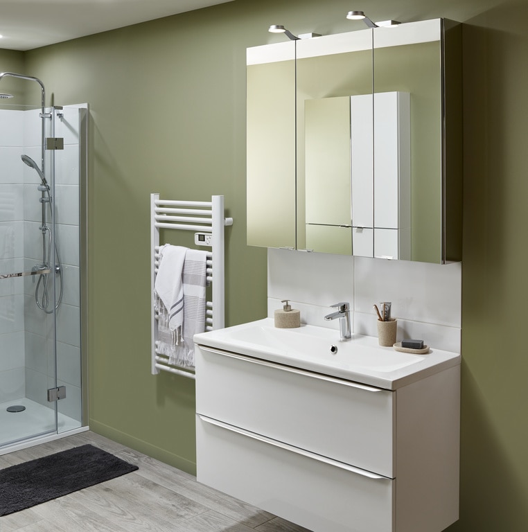 Lavoar baie ceramica, alb lucios, montare pe blat, 100,4 cm   GoodHome Nira