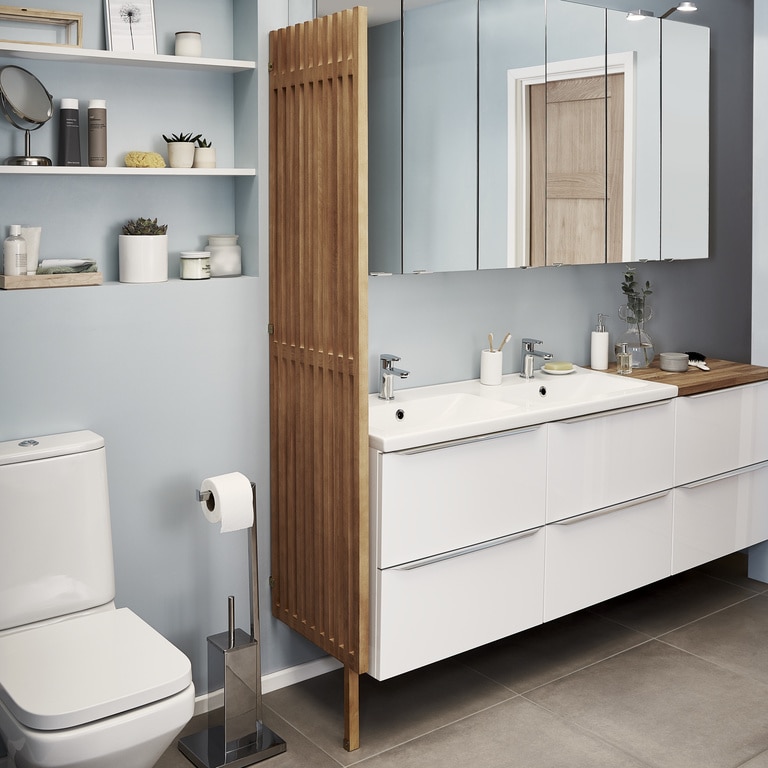 Lavoar baie ceramica, alb lucios, montare pe blat, 120,4 cm   GoodHome Nira