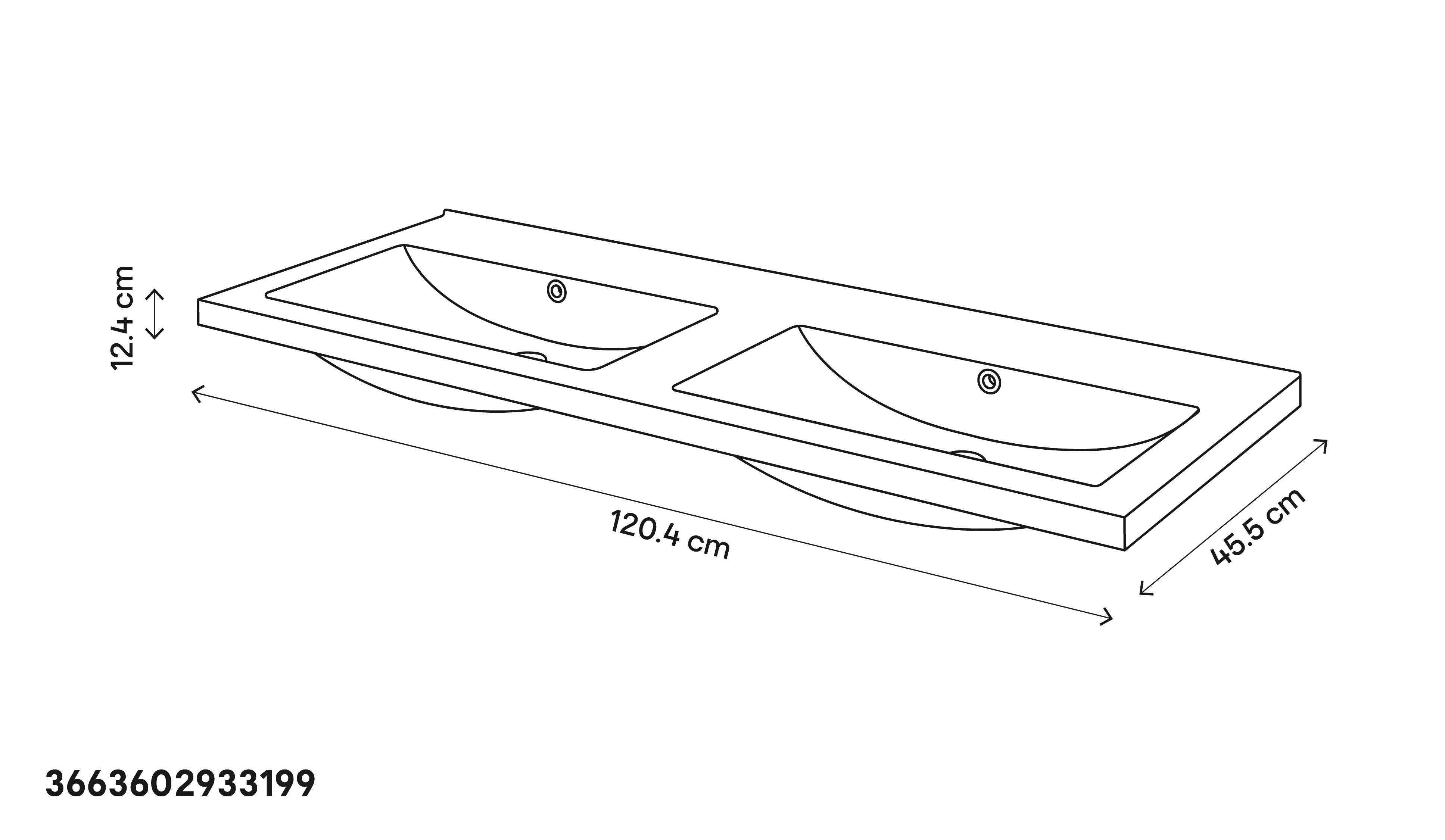 Lavoar baie ceramica, alb lucios, montare pe blat, 120,4 cm   GoodHome Nira