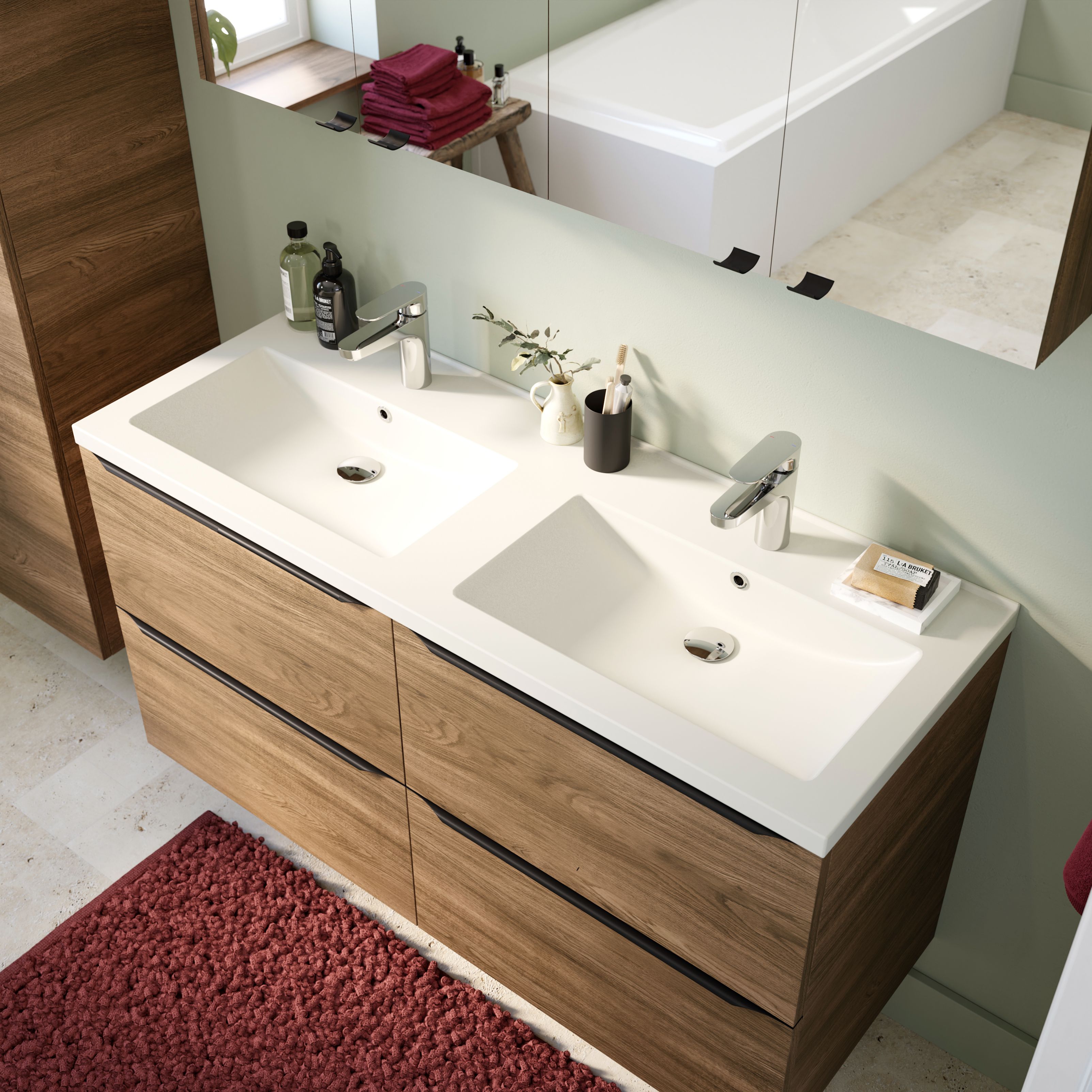 Lavoar baie ceramica, alb lucios, montare pe blat, 120,4 cm   GoodHome Nira