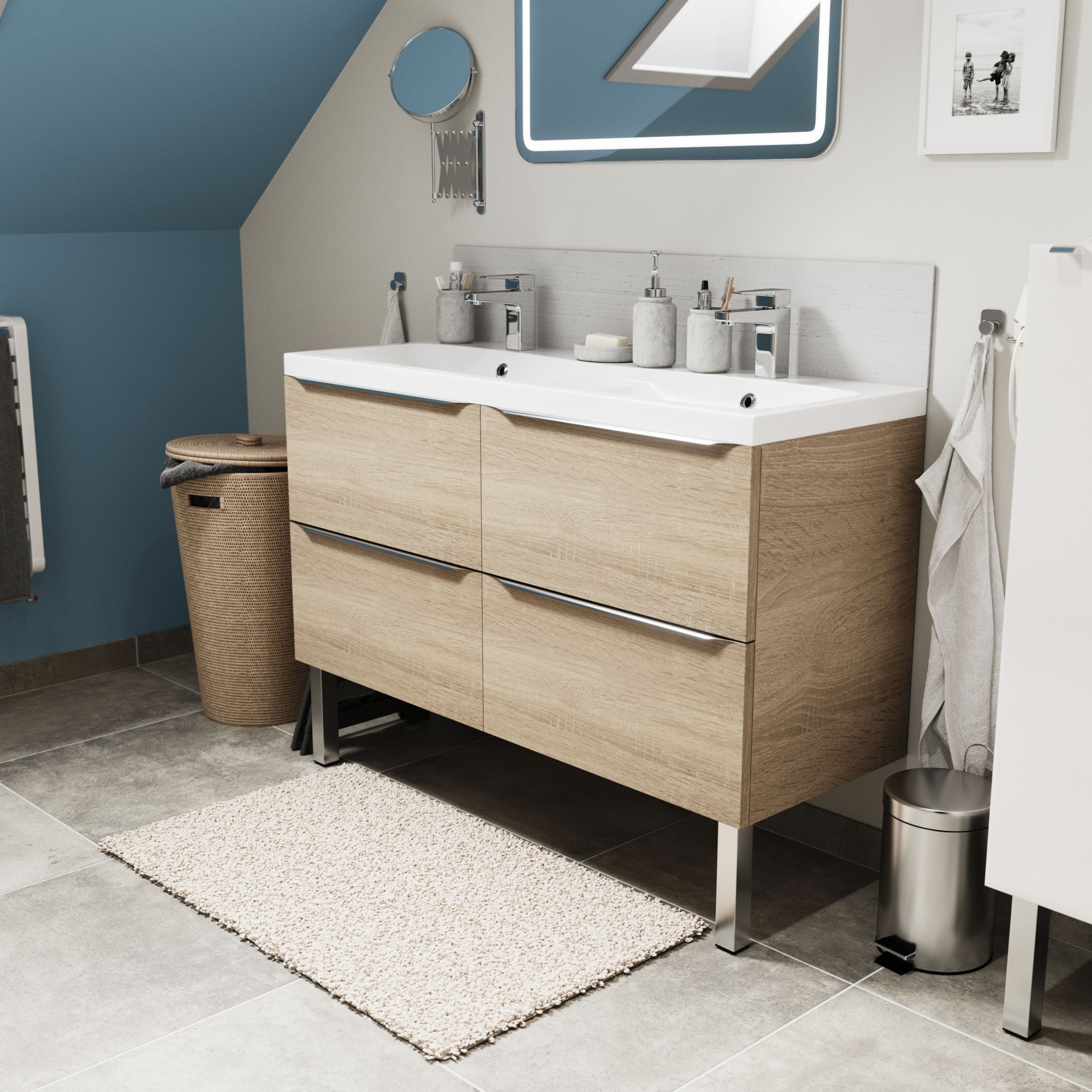 Lavoar baie rasina, alb lucios, montare pe blat, 120,4 cm   GoodHome Mila