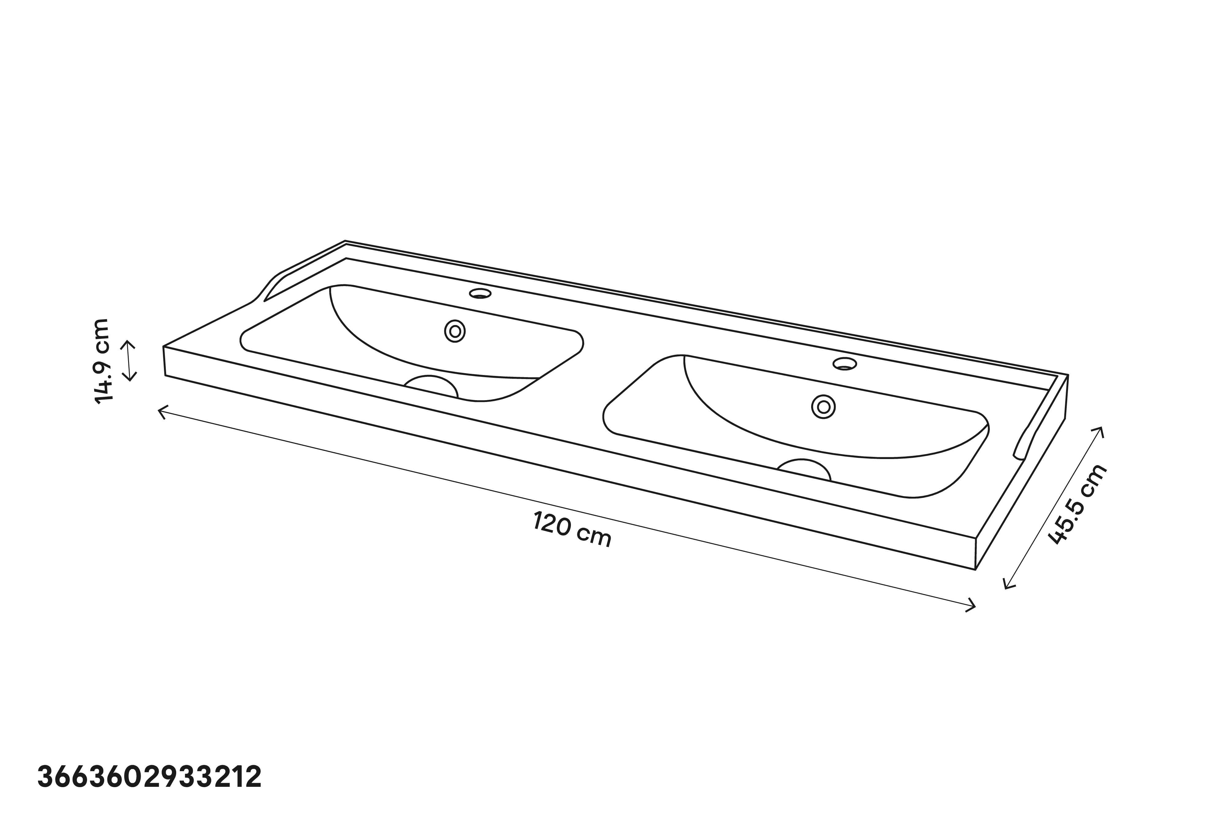 Lavoar baie ceramica, alb lucios, montare pe blat, 120,4 cm   GoodHome Lana