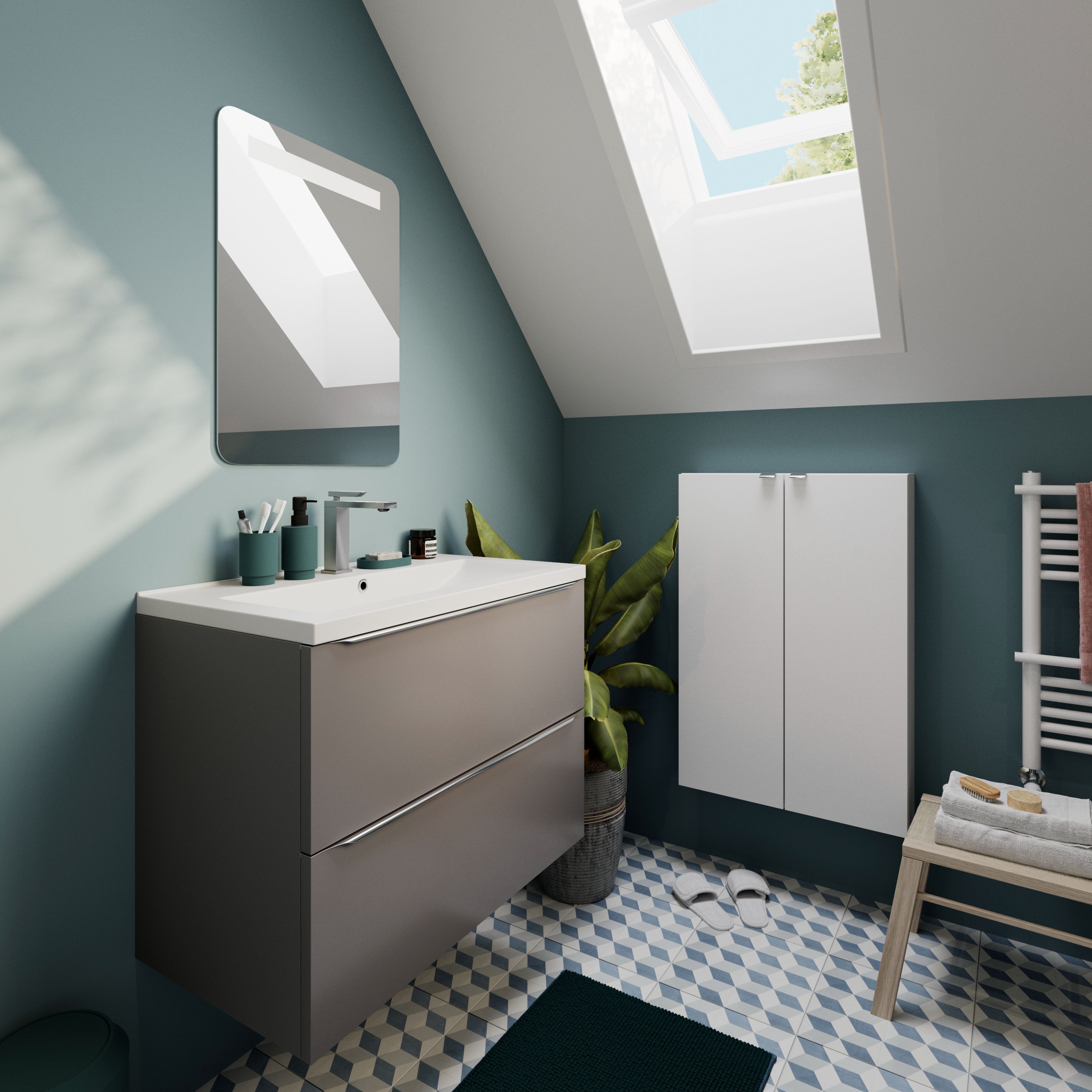 Dulap baie suspendat, alb, 90 x 60 x 15 cm  GoodHome Imandra