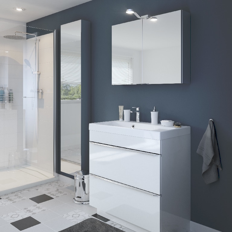 Dulap baie suspendatcu oglinda, alb, 90 x 40 x 15 cm  GoodHome Imandra