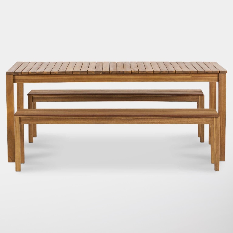 Banca fara spatar pentru gradina, maro, lemn, 160 x 35.5 x 44 cm • Blooma Denia