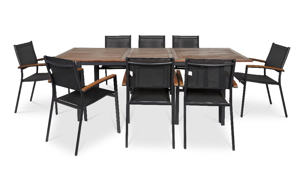 Masa de gradina extensibila, aluminiu si lemn, natur, dreptunghiulara, 6 persoane, 240 x 99 x 74 cm  GoodHome toscana