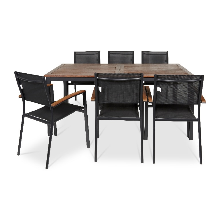 Masa de gradina extensibila, aluminiu si lemn, natur, dreptunghiulara, 6 persoane, 240 x 99 x 74 cm  GoodHome toscana