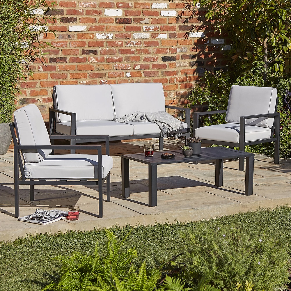 Set mobilier gradina BLOOMA Jaz, perne incluse, aluminiu, 4 piese, gri-negru