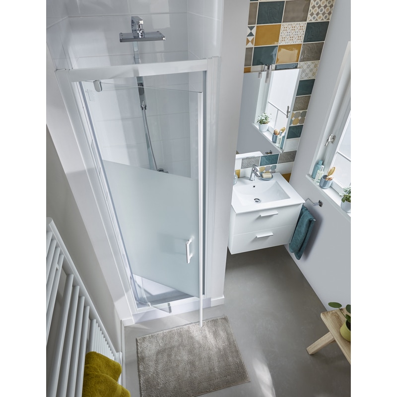 Usa pentru dus, pivotanta, aluminiu si sticla, alb, 90 x 190 cm  Good Home Onega