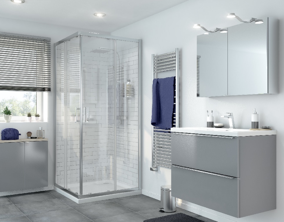 Cabina dus standard GoodHome Beloya, patrata, 90 x 90 x 195 cm, sticla securizata 8mm, profil crom