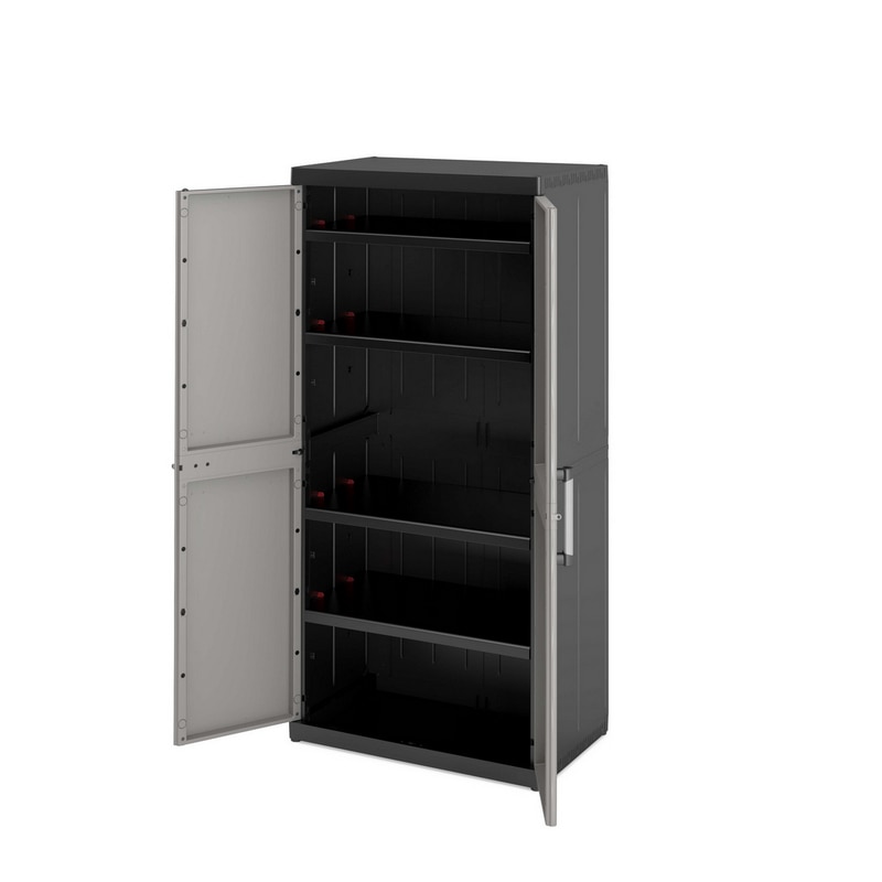 Dulap plastic Links XL 4 polite, 182 x 89 x 54 cm, negru cu gri 