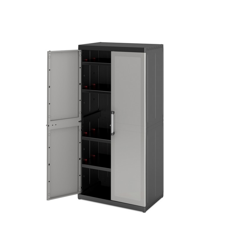 Dulap plastic Links XL 4 polite, 182 x 89 x 54 cm, negru cu gri 