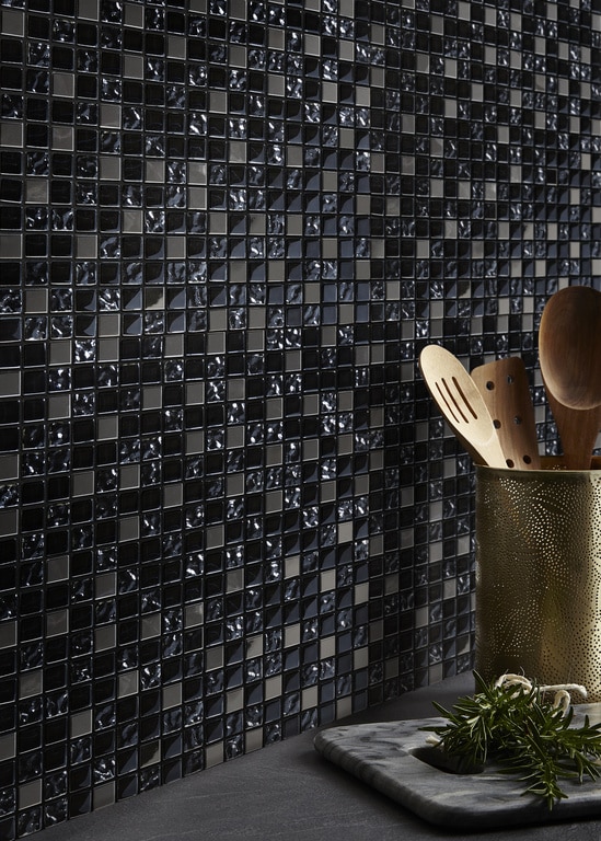 Mozaic interior, negru si argintiu, sticla si otel inoxidabil, patrata, 30 x 30 cm x 8 mm  GoodHome Milaino