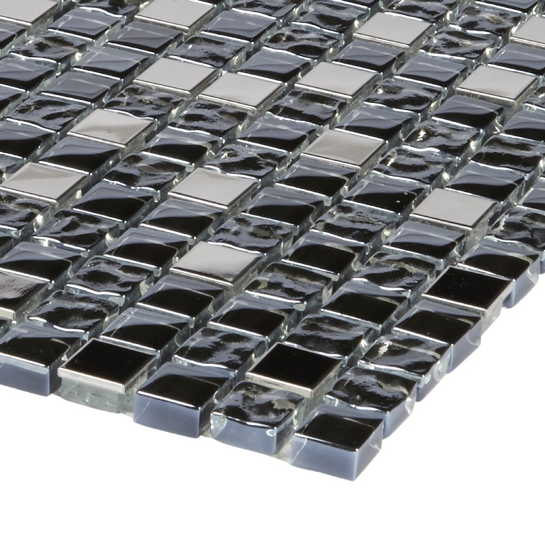 Mozaic interior, negru si argintiu, sticla si otel inoxidabil, patrata, 30 x 30 cm x 8 mm  GoodHome Milaino