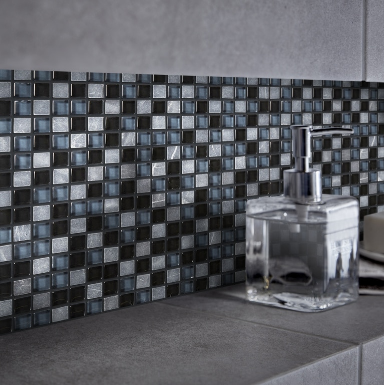 Mozaic interior, negru, sticla si piatra naturala, patrata, 30 x 30 cm x 8 mm  GoodHome Barya