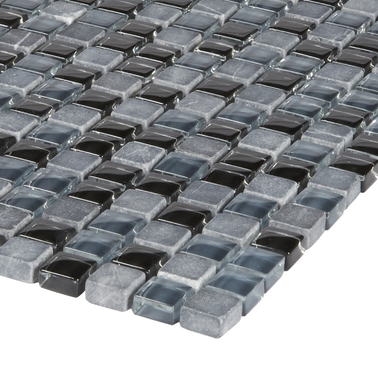 Mozaic interior, negru, sticla si piatra naturala, patrata, 30 x 30 cm x 8 mm  GoodHome Barya