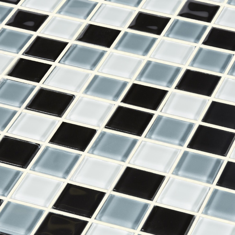 Mozaic interior, negru si alb, sticla, patrata, 30 x 30 cm x 4 mm  Tarente