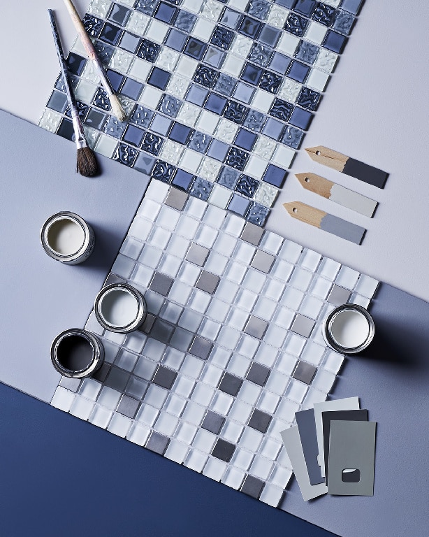 Mozaic interior, alb, sticla si otel inoxidabil, patrata, 30 x 30 cm x 8 mm  GoodHome Prate