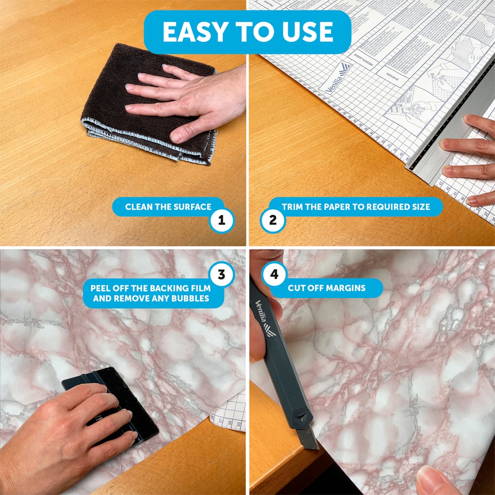 Autocolant VENILIA Marmura, PVC, 45 x 100 cm, roz