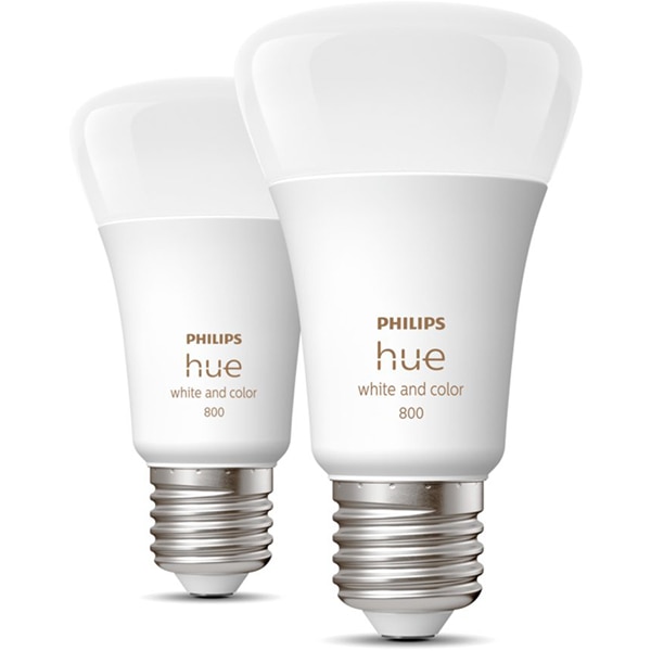 Pachet becuri LED PHILIPS Hue 8719514328365, A60 9W (60W), E27, Lumina RGB, 2 buc