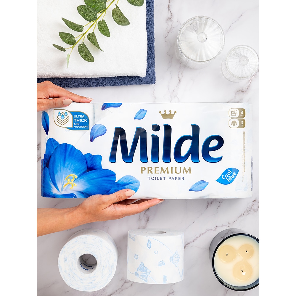 Hartie igienica MILDE Cool Blue, 3 straturi, 8 role