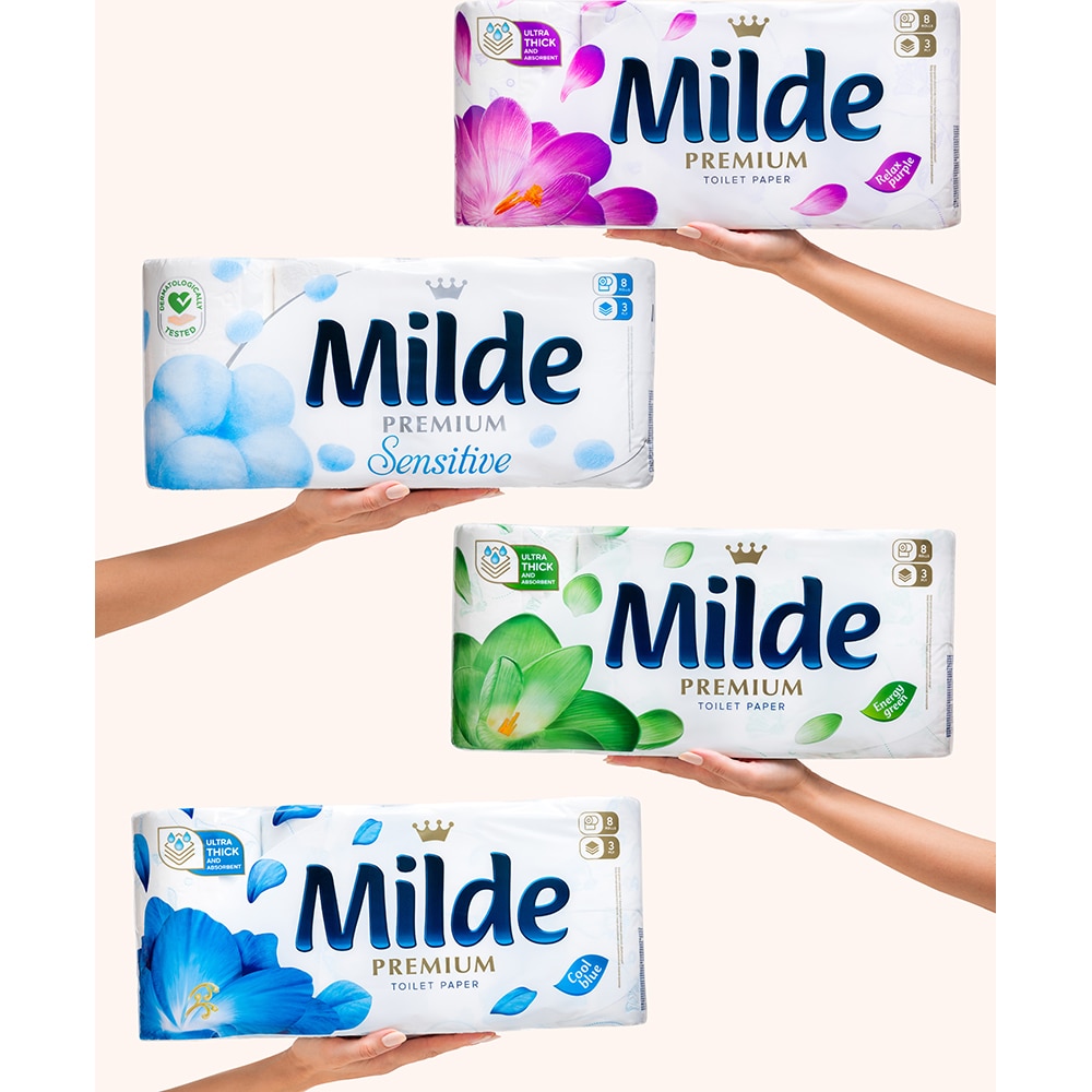 Hartie igienica MILDE Cool Blue, 3 straturi, 8 role