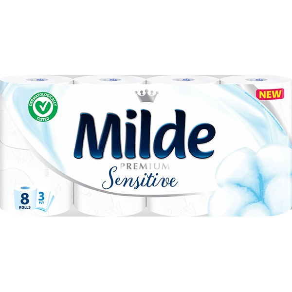 Hartie igienica MILDE Sensitive, 3 straturi, 8 role