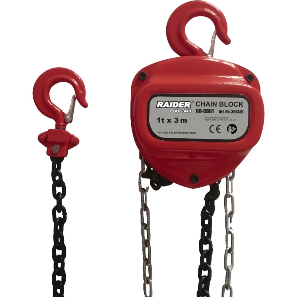 Palan manual cu lant RAIDER, cursa utila de 3 m, 1000 kg