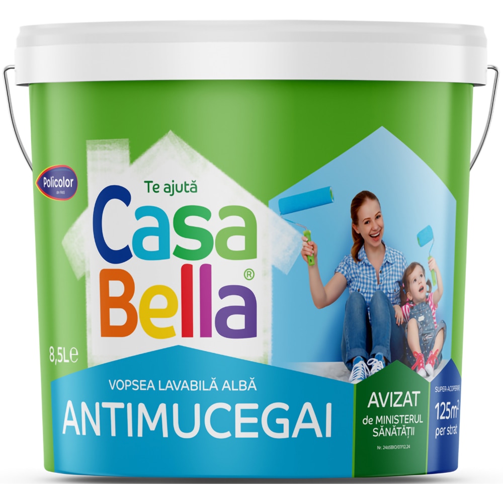 Vopsea lavabila CasaBella, alb, 8.5 L, Interior