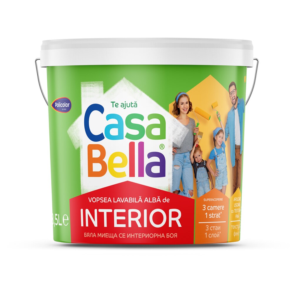 Vopsea lavabila CasaBella, interior, alb, 8.5 l