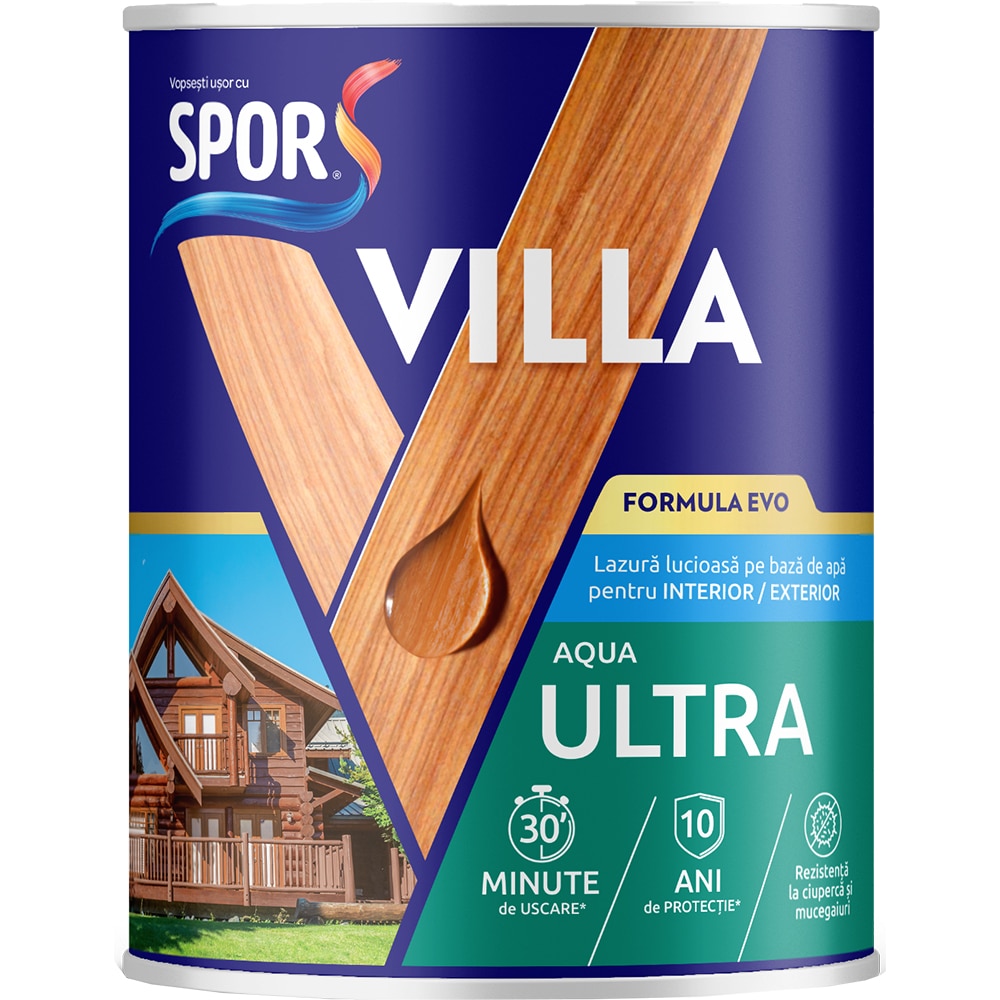 Lazura lucioasa pe baza de apa Spor Villa, incolor, 0.75L