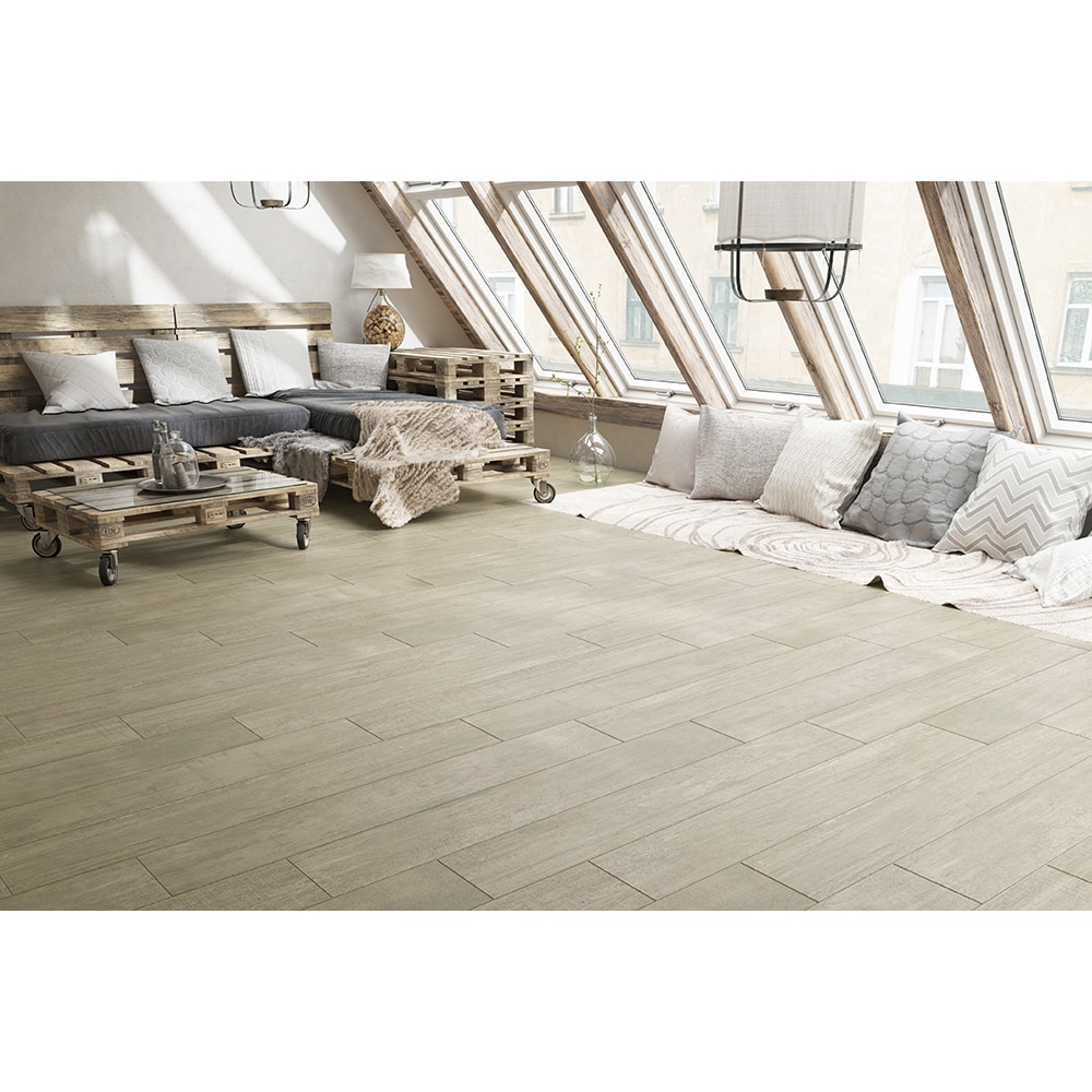 Gresie interior si exterior Alboran, 20.4 x 120.4 cm, grosime 8.5 mm, 1.2281 m2, bej lemn