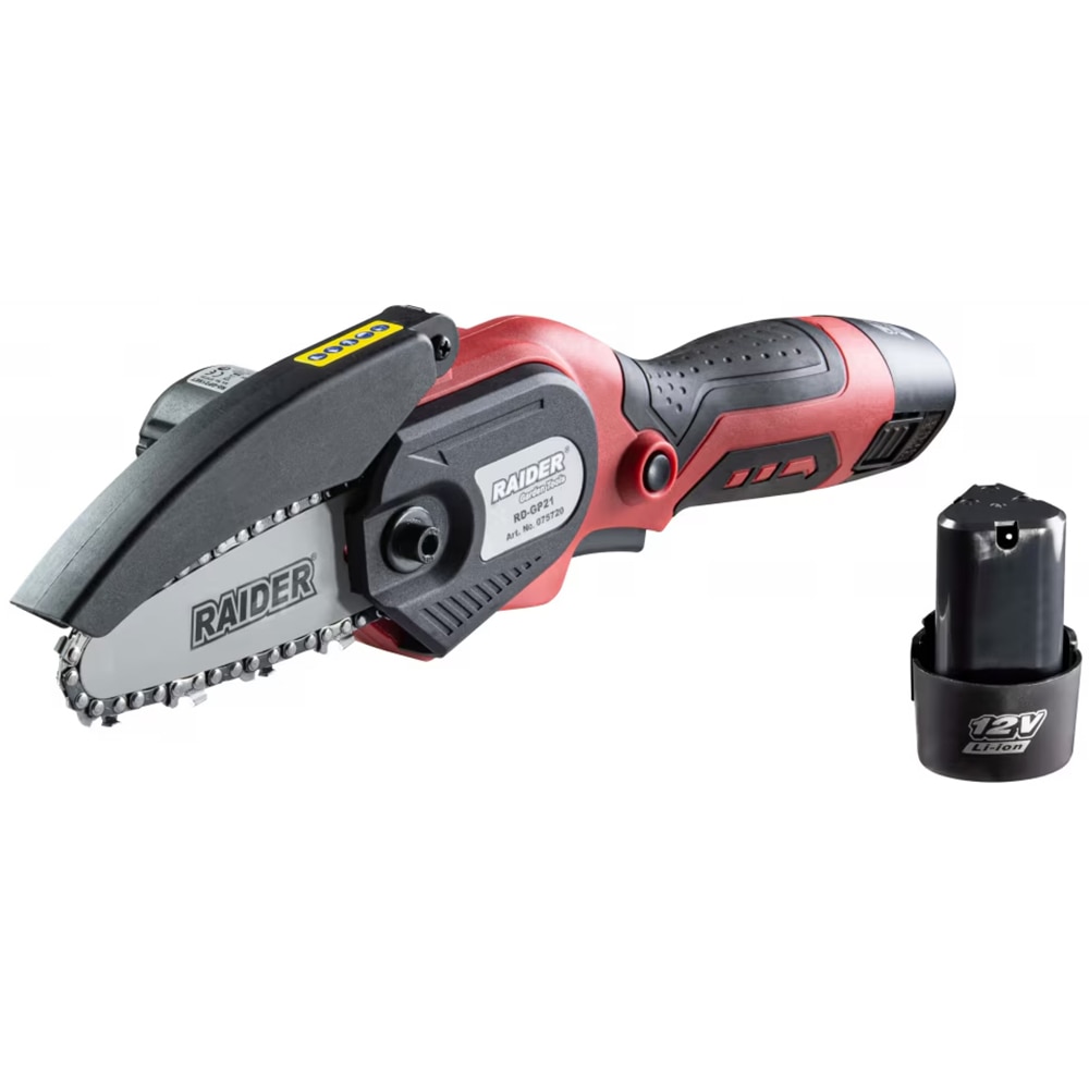 Mini fierastrau cu lant pe acumulator Raider RD-GP21,12V, 2Ah, lama 10 cm