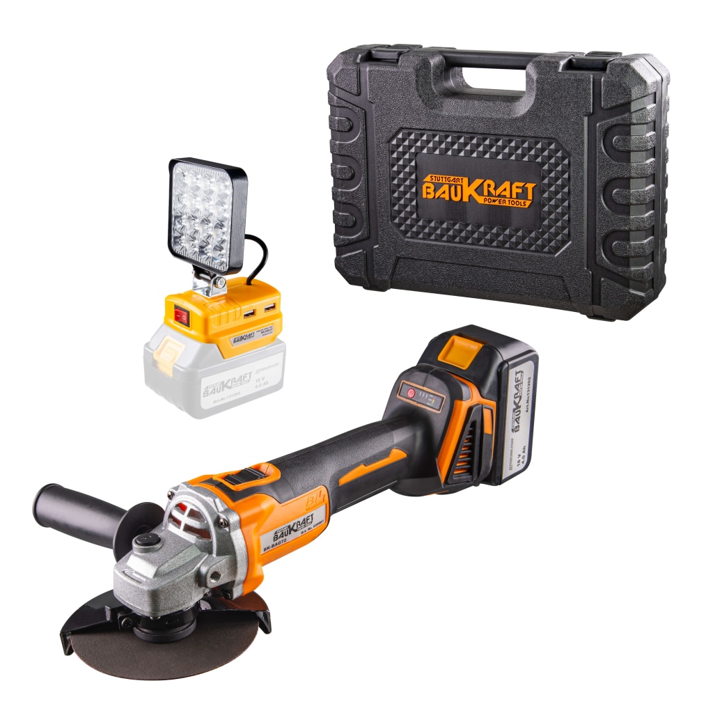 Polizor unghiular, 125 mm, 18V, 4 Ah + lanterna LED, 18 V  Baukraft