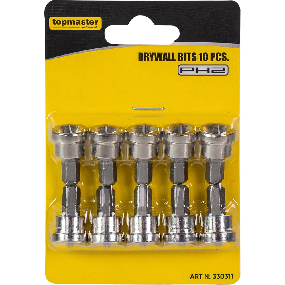 Set biti magnetici pentru gips-carton TOPMASTER, 1/4", S2 CRV, 10 buc