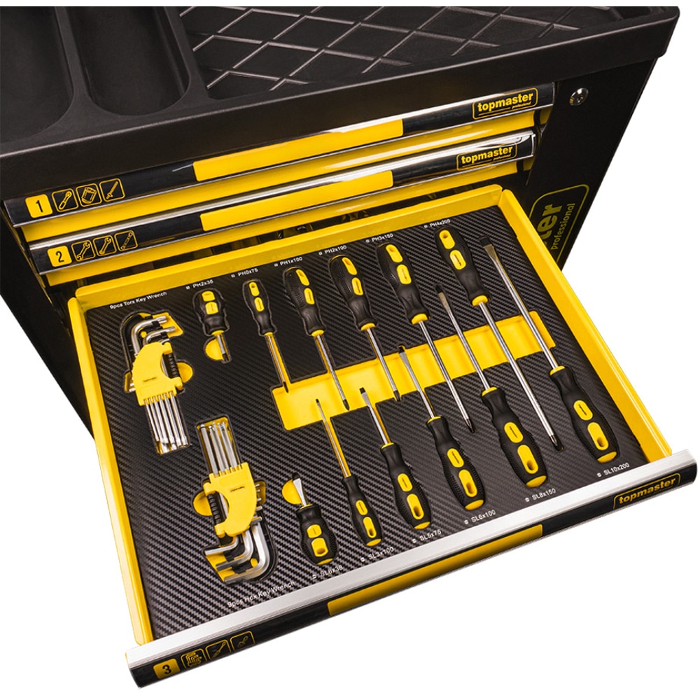 Dulap scule TOPMASTER, 7 sertare, 219 piese