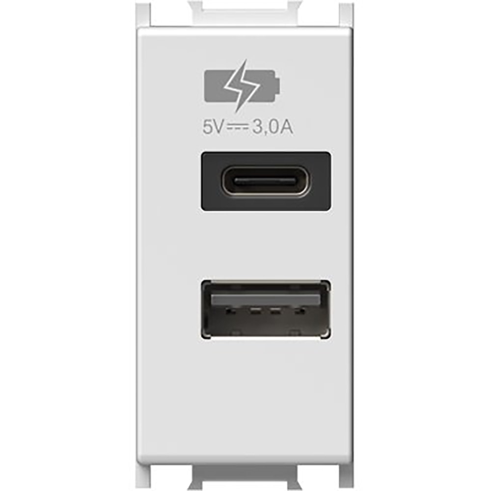 Modul incarcator USB TEM EM68PW-B, 2 x USB A 5V, 3A, alb