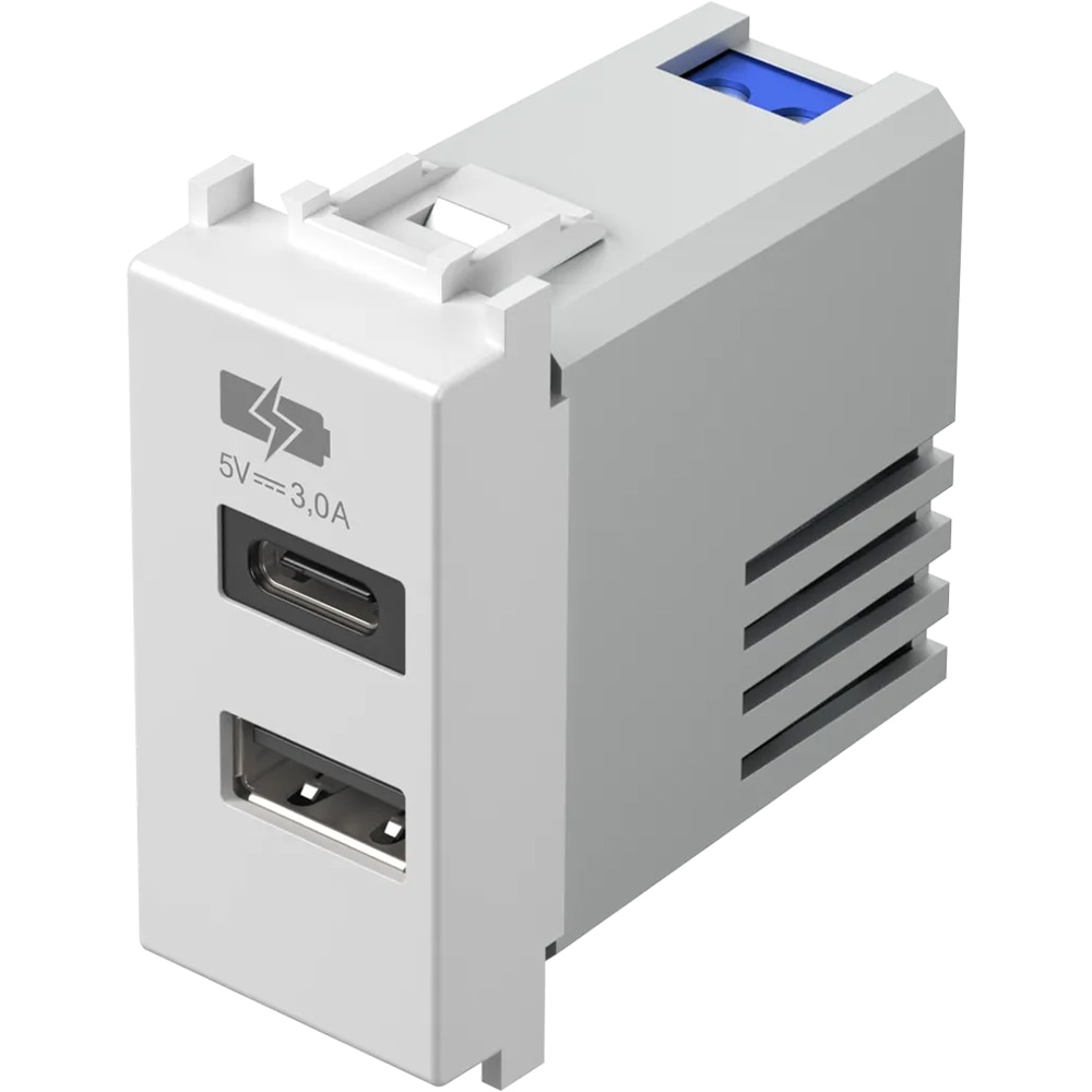 Modul incarcator USB TEM EM68PW-B, 2 x USB A 5V, 3A, alb