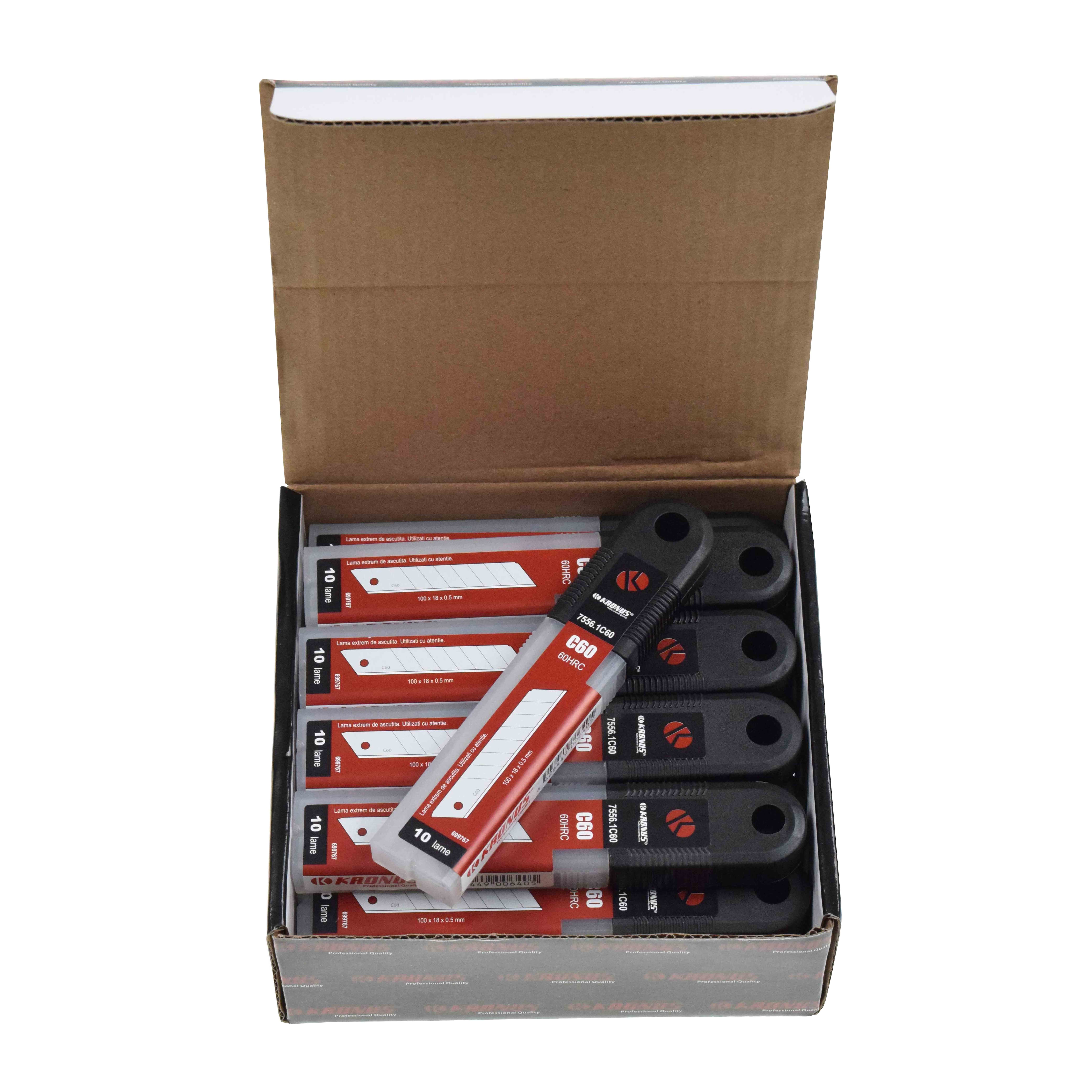 Set 10 lame pentru cutter Kronus, otel carbon C60, 18 x 100 mm