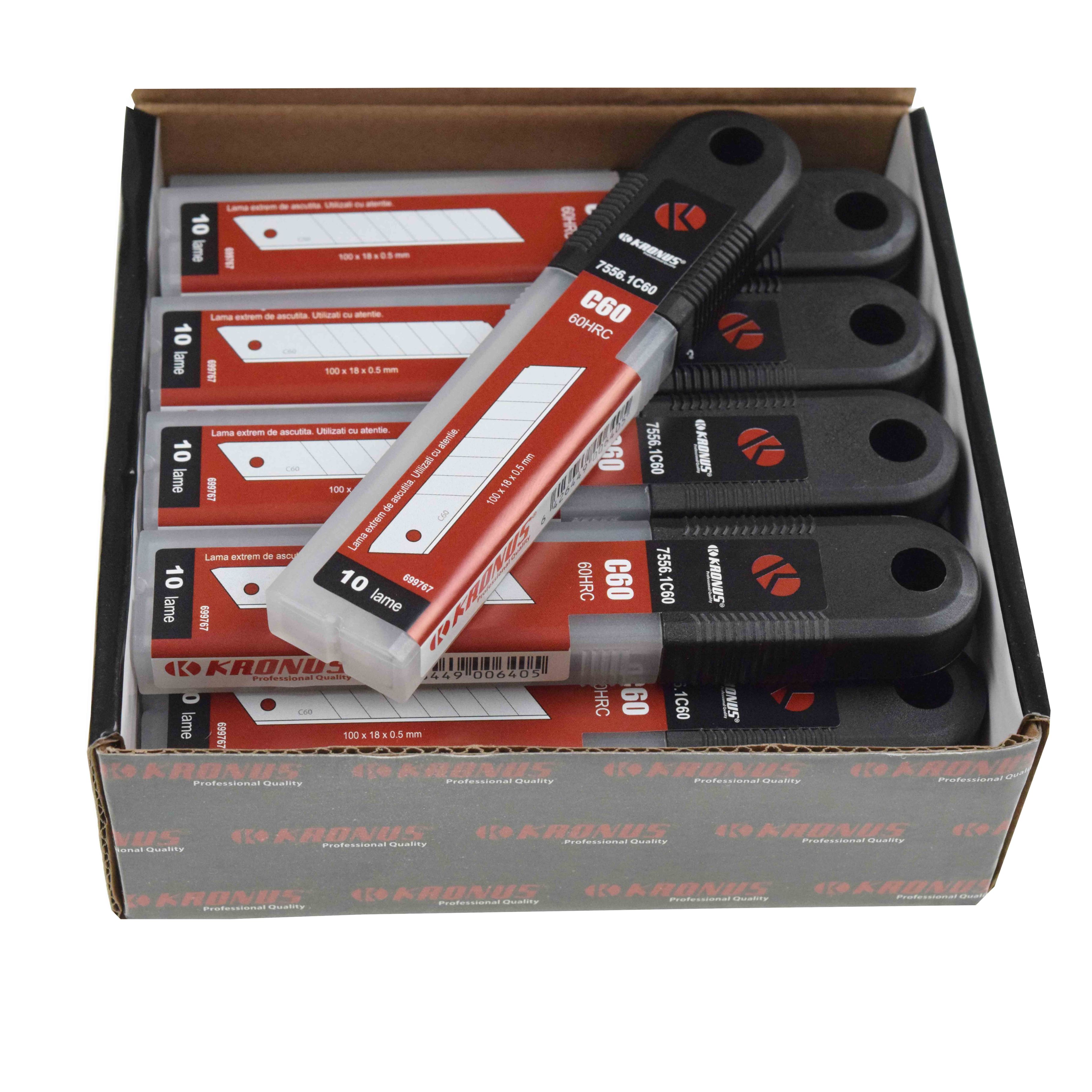 Set 10 lame pentru cutter Kronus, otel carbon C60, 18 x 100 mm