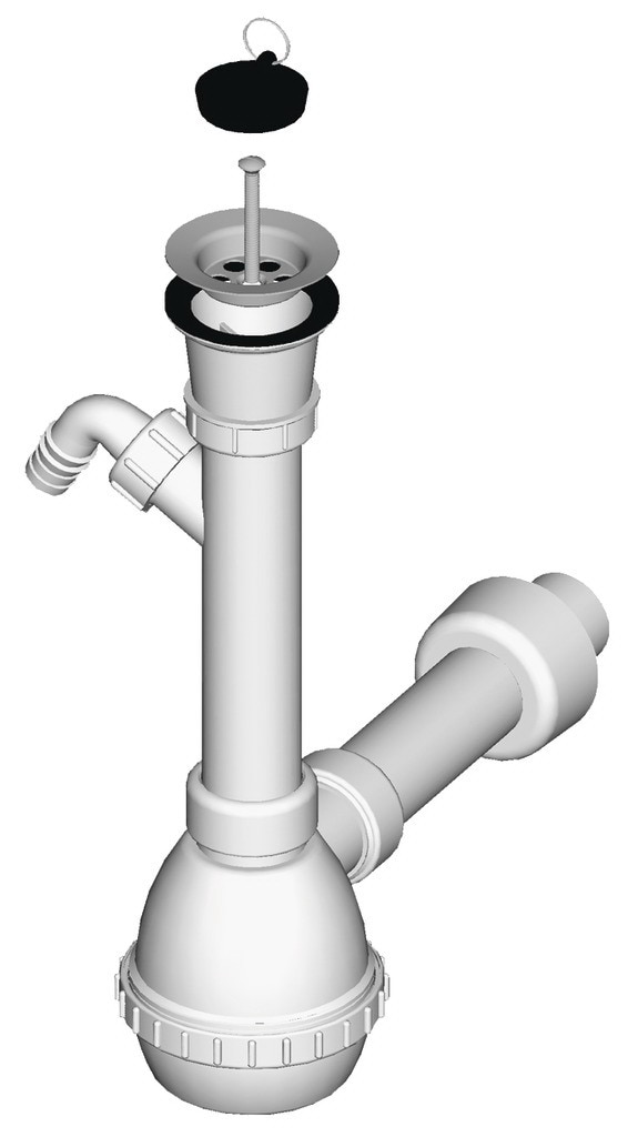 Sifon chiuveta de tip H cu ventil, D70, RMS, racord pentru masina de spalat vase